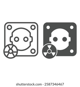 Electrical euro socket line and solid icon, atomic energy concept. Vector graphics. Socket with radioactivity seal sign on white background, outline style icon for mobile or web design