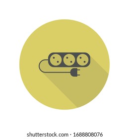 electrical extension cord long shadow icon. Simple glyph, flat vector of web icons for ui and ux, website or mobile application