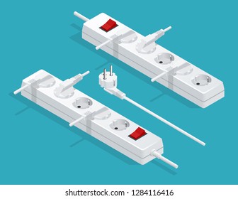 electrical extension cord with plugs, extension lead. Electric extension cord isolated on white background.