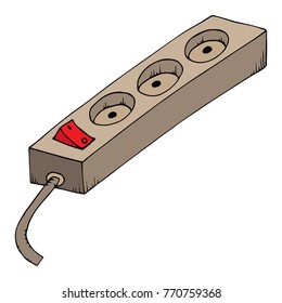 Electrical extension cord. Vector illustration of an electrical extension cord. Hand drawn electrical extension with button.