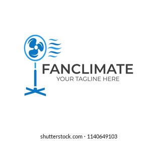 Electrical fan, ventilator, blower and blowhole with wave cool wind, logo design. Household appliance for home creating a microclimate, vector design and illustration