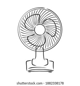 el ventilador eléctrico está trabajando cartoon vector, ilustración aislada en fondo blanco. dibujado a mano, estilo de esbozo. ilustración de dibujo vectorial de ventilador