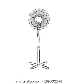 Electrical Fan Is Working Vector Cartoon, Illustration Isolated On White Background. Hand Drawn, Sketch