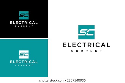 electrical flash light logo design.letter SC or CS with electrical voltage vector template