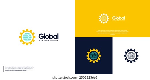 electrical and gear circuit symbol, digital service, network connection, vector design template.