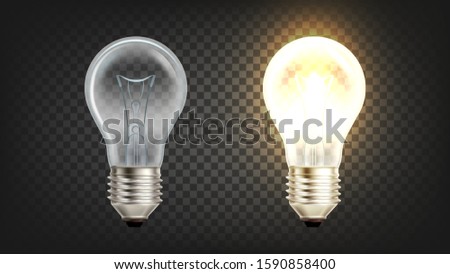 Electrical Glowing Incandescent Light Bulb Vector. Lightbulb With Wire Filament Heated To Such High Temperature That it Glows With Visible Light. Illuminate Equipment Layout Realistic 3d Illustration