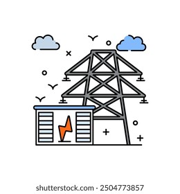 Icono de color de relleno de rejilla eléctrica, Ilustración vectorial
