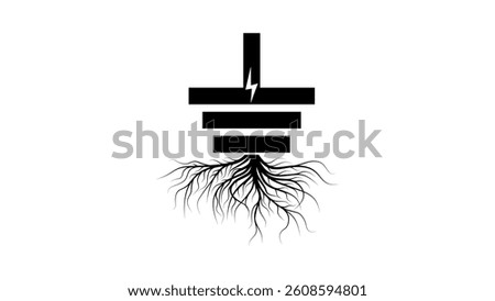 Electrical grounding symbol, black isolated silhouette
