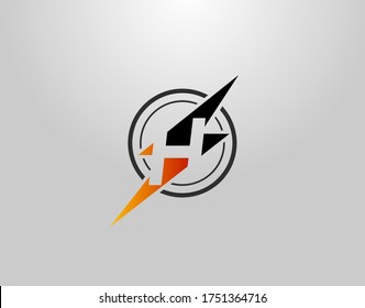 Logo de la letra H eléctrica. Icono creativo creado a partir del espacio negativo de H inicial combinado con el diseño de formas truenos.
