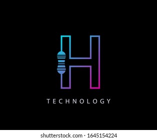 Diseño De Icono De La Letra H Eléctrica Con Forma De Resistencia Al Carbono.