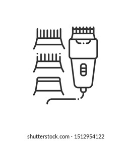 Electrical hair clipper black line icon. Professional device for salon and home use. Barbershop service. Pictogram for web page, promo. UI/UX/GUI design element. Editable stroke.