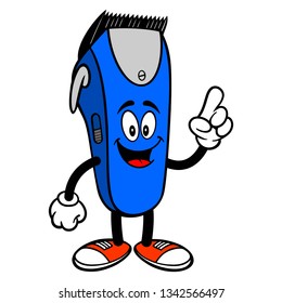 Electrical Hair Clipper Mascot Pointing - A vector cartoon illustration of a barber shop electrical hair clipper mascot pointing.