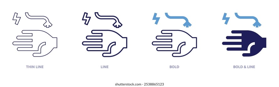 Electrical hazard icon in 4 different styles. Thin Line, Line, Bold, and Bold Line. Duotone style. Editable stroke.