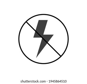 Señal de peligro eléctrico. No hay iconos planos ni relámpagos. Señal de alto voltaje. Advertencia de precaución y símbolo de peligro. Ilustración vectorial.
