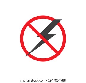 Señal de peligro eléctrico. No hay iconos planos ni relámpagos. Señal de alto voltaje. Advertencia de precaución y símbolo de peligro. Ilustración vectorial.