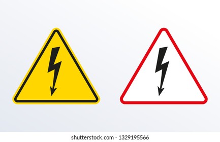 Electrical hazard sign set  with lightning or thunder icon. High voltage sign. Caution warning and Danger symbol. Triangle shape. Vector illustration.