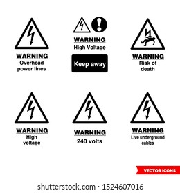 Electrical hazard signs icon set of outline types. Isolated vector sign symbols. Icon pack.