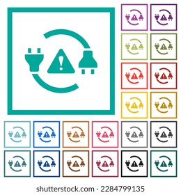 Electrical hazard solid flat color icons with quadrant frames on white background