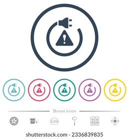Electrical hazard solid flat color icons in round outlines. 6 bonus icons included.