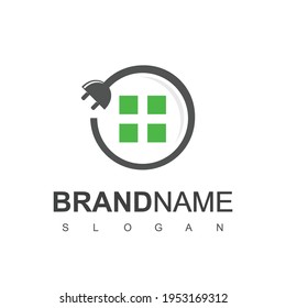 Electrical House Logo Design Vector, Circle Cable And Plug Symbol