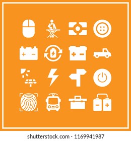 electrical icon. 16 electrical vector set. battery, mouse, button and electricity icons for web and design about electrical theme