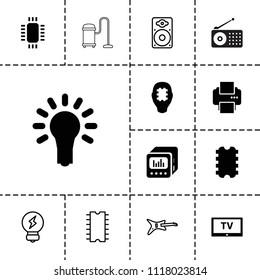 Electrical icon. collection of 13 electrical filled and outline icons such as loud speaker with equalizer, light bulb, tv. editable electrical icons for web and mobile.
