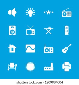 Electrical icon. collection of 16 electrical filled icons such as battery, lamp, bulb, electricity, radio, concrete mixer. editable electrical icons for web and mobile.