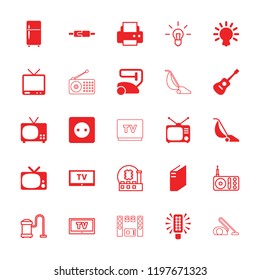 Electrical icon. collection of 25 electrical filled and outline icons such as plug socket, printer, tv, tv, bulb, vacuum cleaner. editable electrical icons for web and mobile.