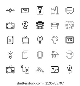 Electrical icon. collection of 25 electrical outline icons such as washing machine, bulb, tv, cpu in tree, electricity. editable electrical icons for web and mobile.