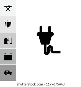 Electrical icon. collection of 6 electrical filled icons such as plug, battery, cpu in car, cpu, ironing table. editable electrical icons for web and mobile.