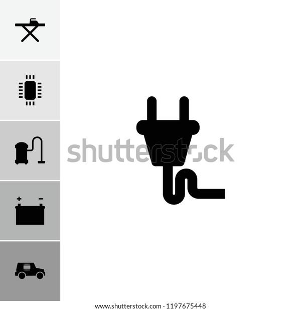 Electrical icon. collection of 6\
electrical filled icons such as plug, battery, cpu in car, cpu,\
ironing table. editable electrical icons for web and\
mobile.