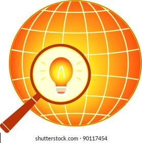 electrical icon with earth and bulb in magnifier silhouette