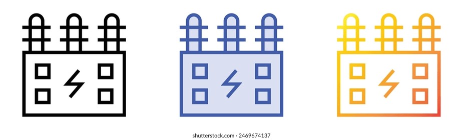 icono eléctrico. Diseño de estilo de relleno lineal, azul y degradado aislado sobre fondo blanco