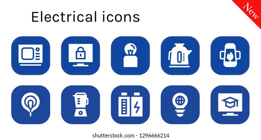  electrical icon set. 10 filled electrical icons. Simple modern icons about  - Old tv, Television, Idea, Kettle, Lamp, Electrode, Blender, Battery, Bulb