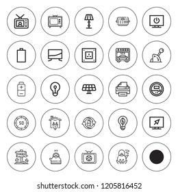 Electrical icon set. collection of 25 outline electrical icons with chip, battery, eco bulb, empty battery, green energy, energy, lightbulb, kettle icons. editable icons.