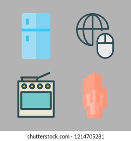 electrical icon set. vector set about oven, fridge, wired gloves and mouse icons set.