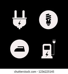electrical icon. electrical vector icons set iron, plug, fluorescent bulb and car charger
