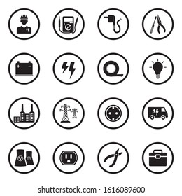 Electrical Icons. Black Flat Design In Circle. Vector Illustration.