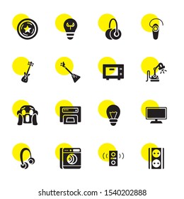 electrical icons. Editable 16 electrical icons. Included icons such as Socket, Loud Woofer Box, Washing machine, Headphones, Television, Light bulb. electrical trendy icons for web.