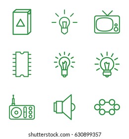 Electrical icons set. set of 9 electrical outline icons such as washing machine, radio, cpu, light bulb, lamp, bulb, cpu