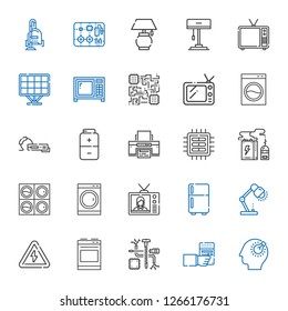 electrical icons set. Collection of electrical with bulb, radio, components, oven, high voltage, lamp, fridge, television, washing machine. Editable and scalable electrical icons.