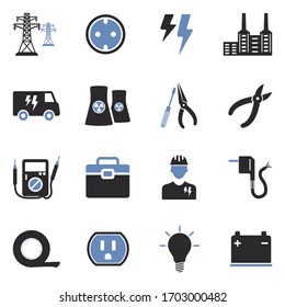 Electrical Icons. Two Tone Flat Design. Vector Illustration.