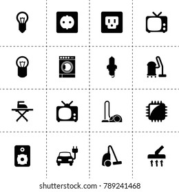 Electrical icons. vector collection filled electrical icons. includes symbols such as chip tuning, spark plug, bulb, tv, electric car. use for web, mobile and ui design.