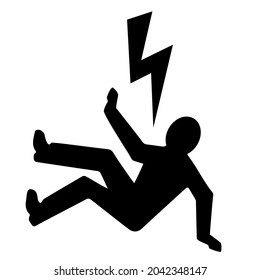 Electrical injury hazard icon, high voltage warning pictogram isolated on white background