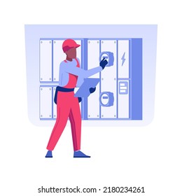 Electrical inspection isolated concept vector illustration. Building inspector checking electrical systems and components, professional commercial construction control vector concept.