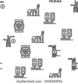 Electrical Installation Tool Icons Set Vector. Socket And Substation Automation Box Installation, Wall Chipping And Drilling For Wiring Black Contour Illustrations