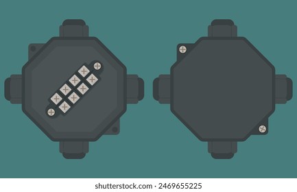 Electrical junction box with terminal block. Flat design. Vector illustration
