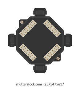 Electrical junction box with terminal blocks. Flat style vector illustration isolated on white