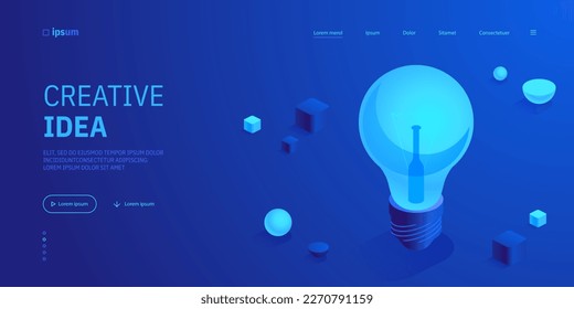 Electrical light bulb icon. Creative idea, insight, inspiration and imagination, successful business innovation concept. Isometric vector illustration for visualization of business presentation