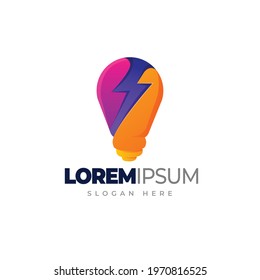 Electrical light bulb logo. thunder bulb gradient logo template